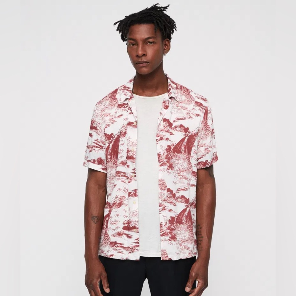All Saints Red White Sunda Shirt sz XL